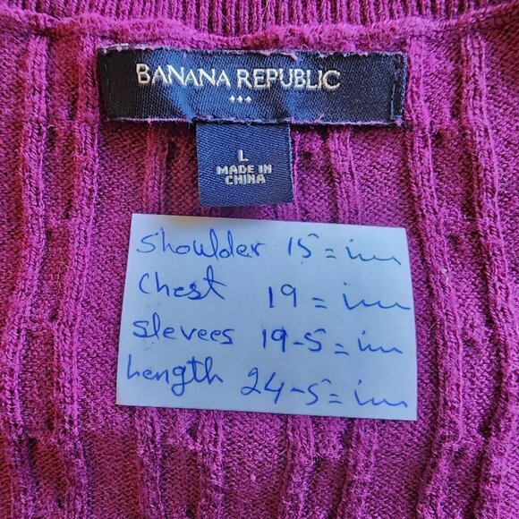 Banana Republic Cable Knit Sweater Burgundy Long Sleeve Scoop Neck Women Large - Picture 5 of 9